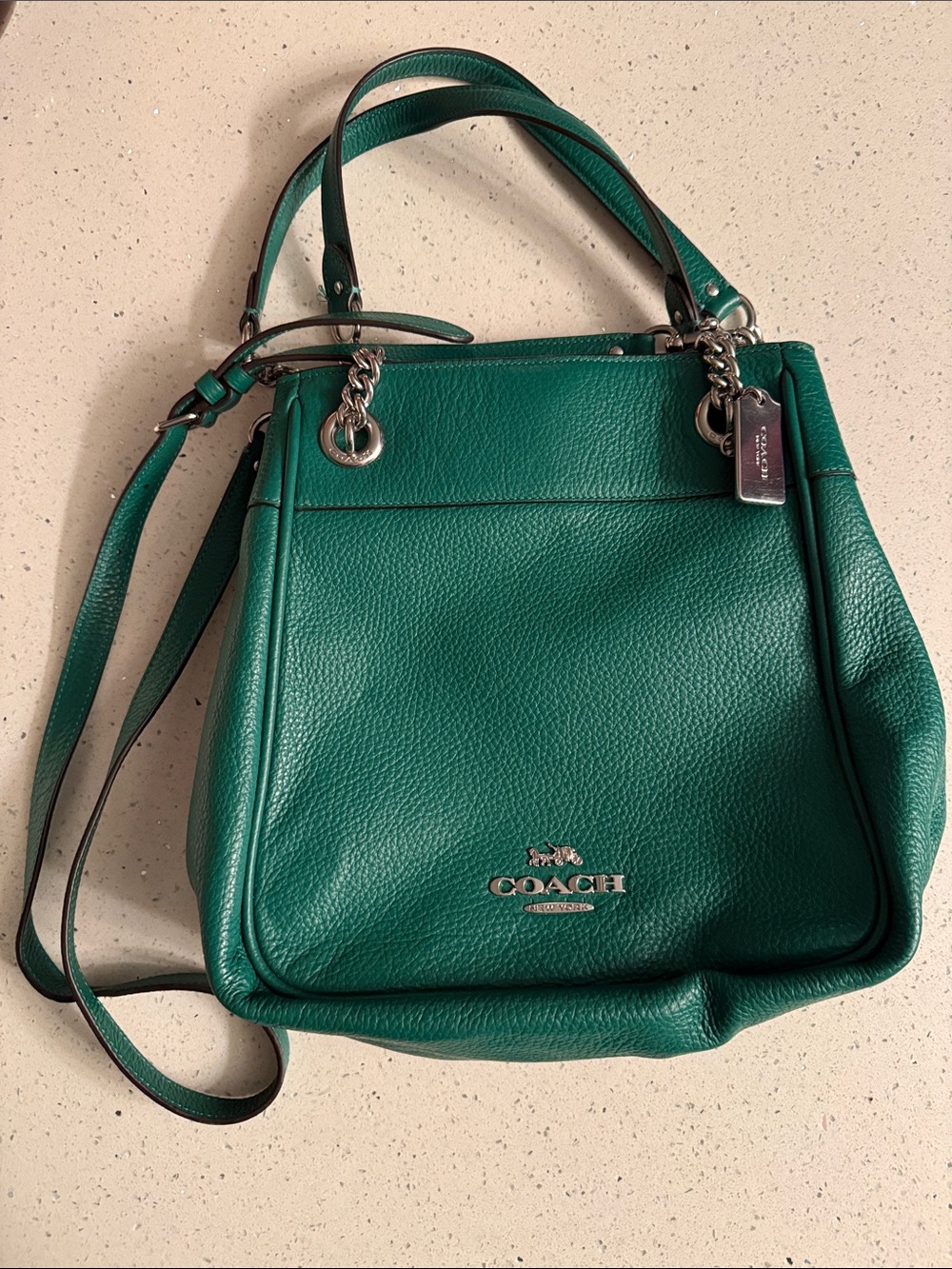 Coach Pebbled Leather Shoulder Bag in Teal Green